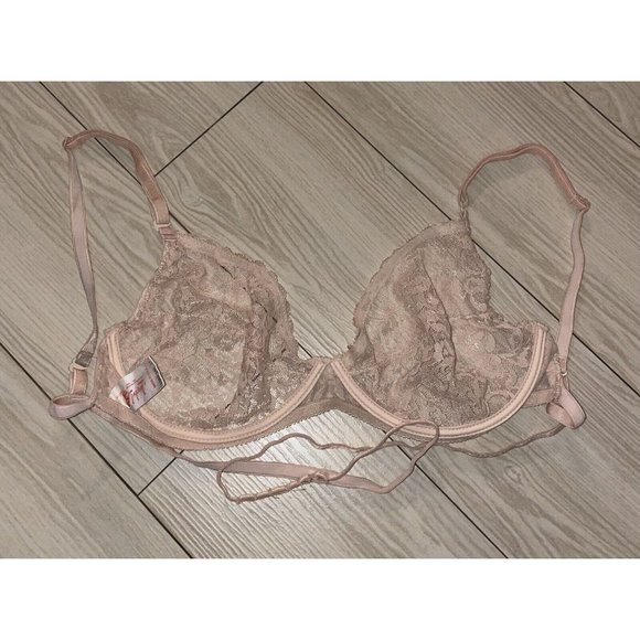 Vintage Jezebel 1283 Renee of Hollywood Bra Sheer Lace UW Backless 36C Beige - Picture 4 of 5